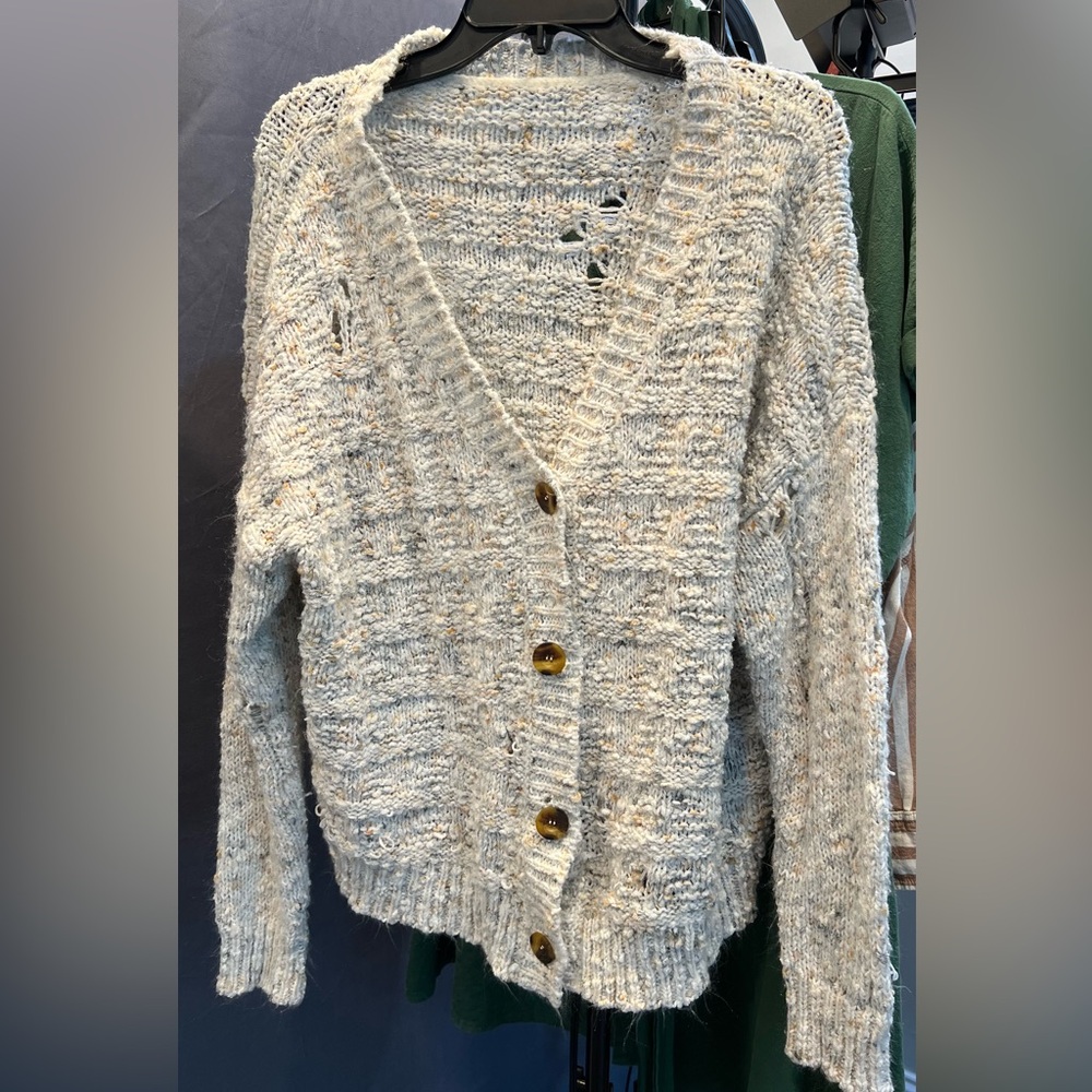 Cozy Cream Knit Distressed Cardigan Sweater